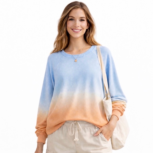 Sanctuary "Happy Days" Blue Orange Ombré Pullover XL Cozy Soft Bright Crewneck - Picture 2 of 6